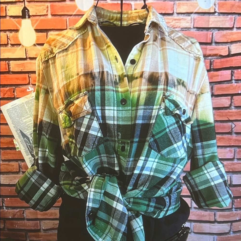 👕 Matchstick LA Heavy Brushed Flannel – Acid Fade Green Plaid — Sz M / Q
